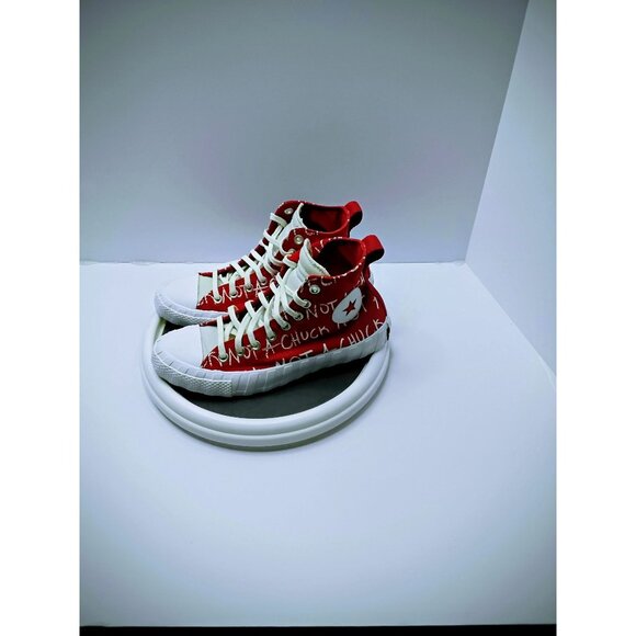 Converse Kids Red & White High Top Sneakers "Not A Chuck" Text Design Size 7 - Picture 8 of 8